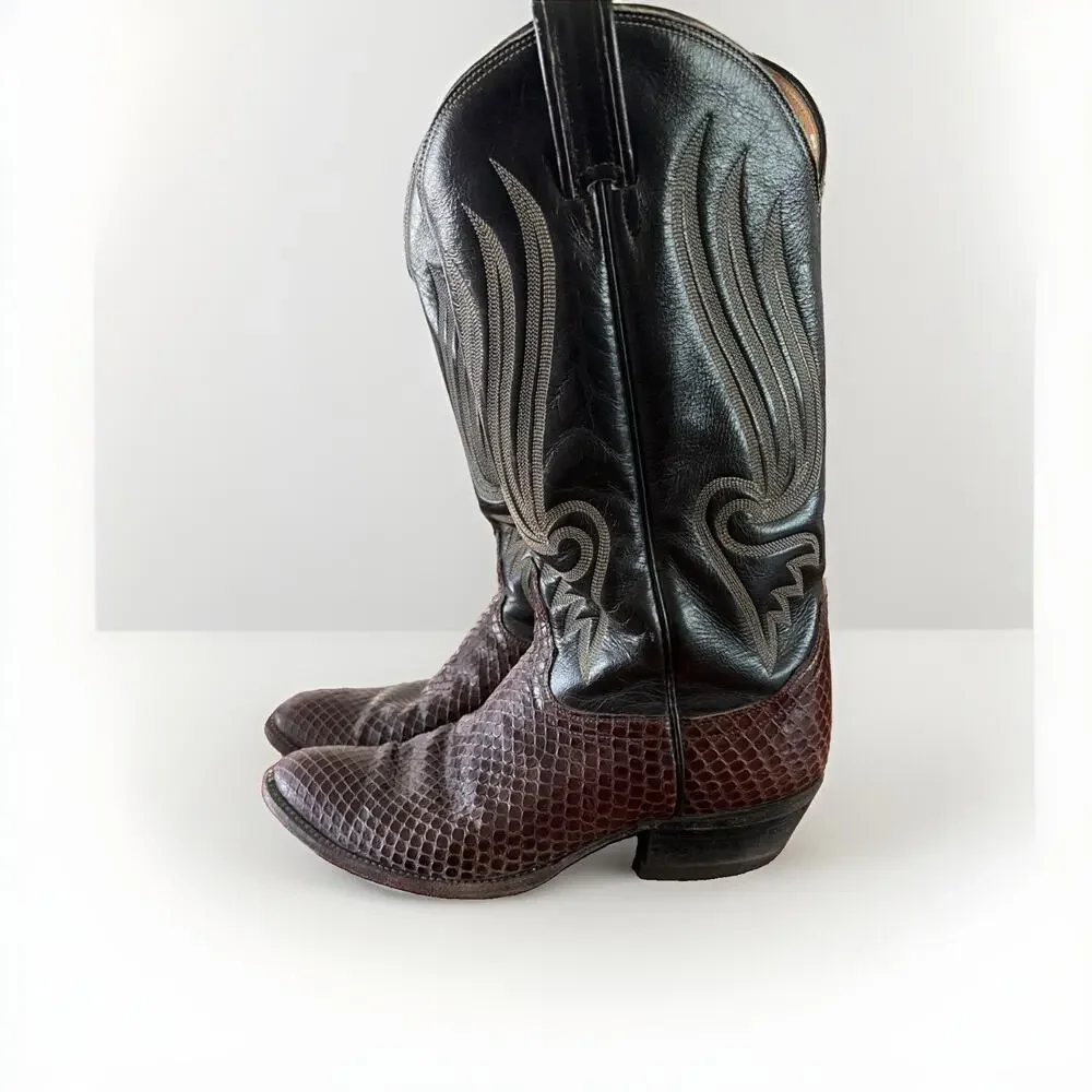 Vintage Tony Lama Style 8116 Exotic Brown Black Snakeskin Western Boots 8.5 D US